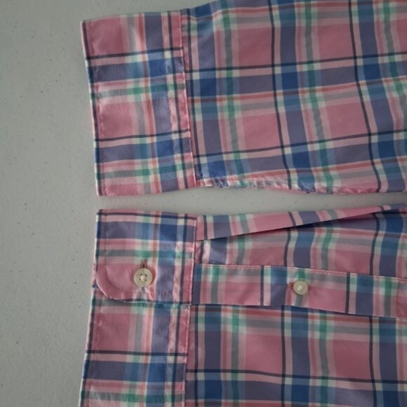Vineyard Vines Button Shirt Mens Large Blue Pink Plaid Performance Classic Logo - Picture 5 of 10